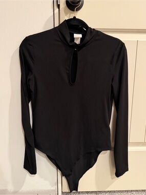 H&M Black Long-Sleeve Mock Neck Bodysuit with Keyhole
